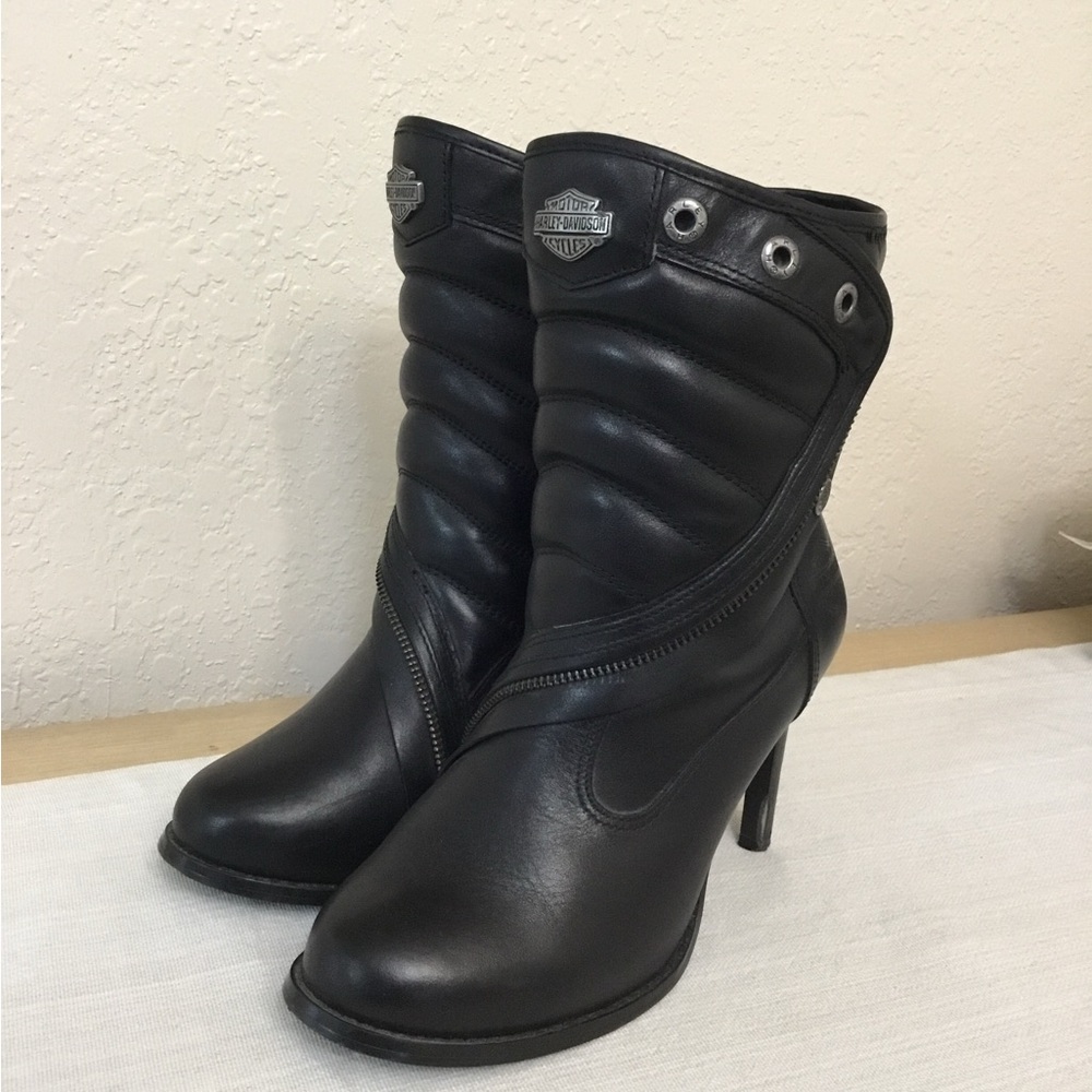 Harley-Davidson® Women's Olanta High-Heel Black Leather Fashion Boots size 6.5